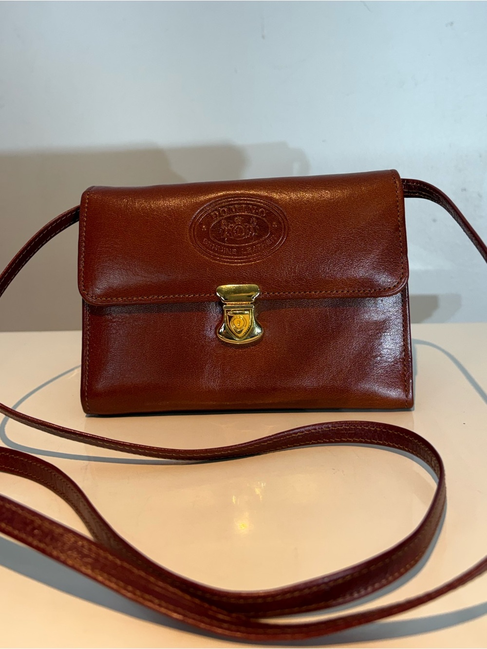 Domino Cognac Leather Crossbody Wallet Mini Bag – Unused